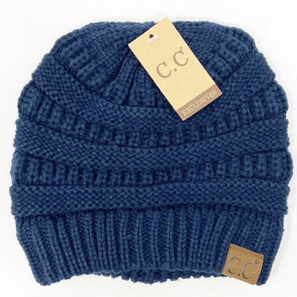 CC | Classic Beanie Navy Blue Knit Stocking Cap Hat